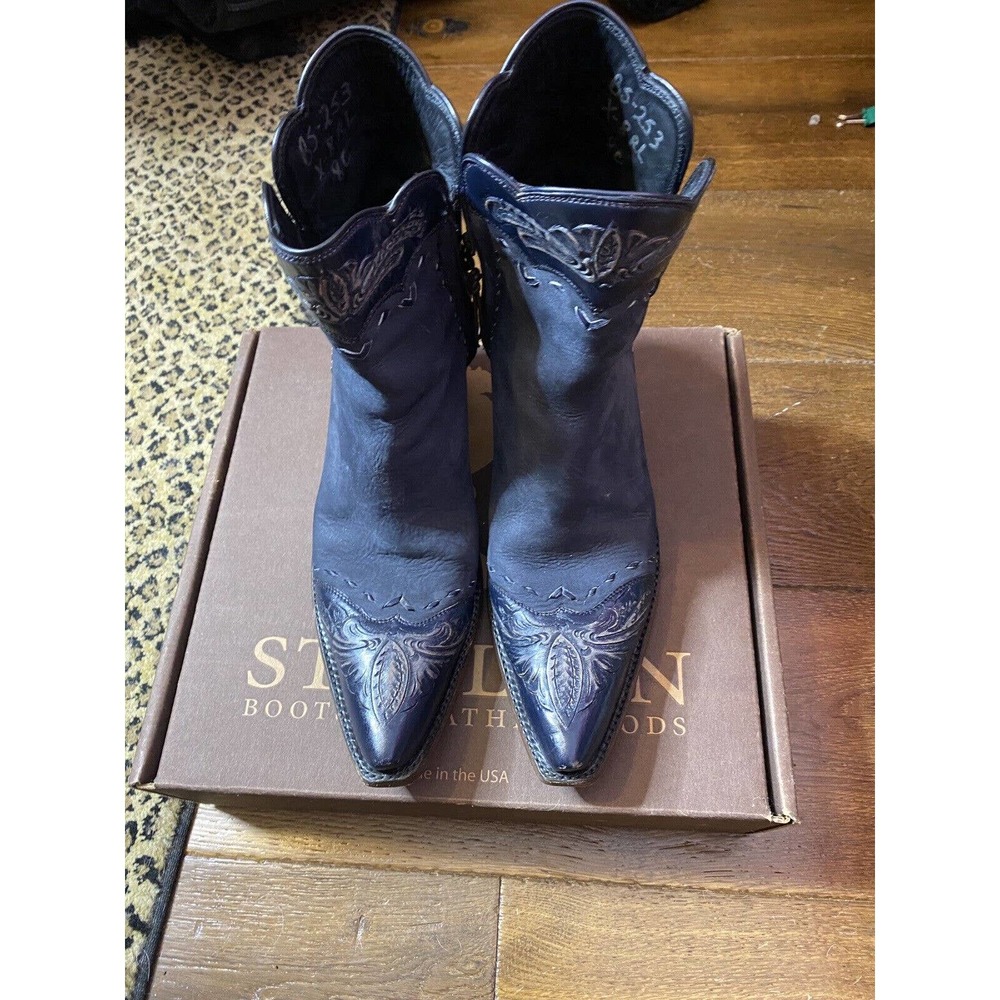 Womens cowboy boots Stallion Zorro size 8 Navy suede/embossed leather great cond - Picture 2 of 8
